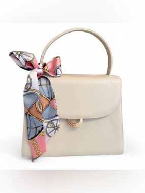 Pierre Cardin Leather Minimalist Preppy Leather Tote Off White Cream 8x10x4